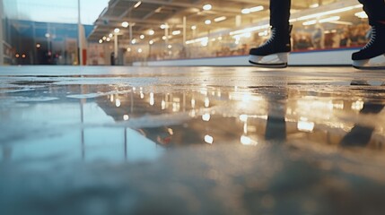 the market’s reflection on the surface of a nearby ice-skating rink. - obrazy, fototapety, plakaty