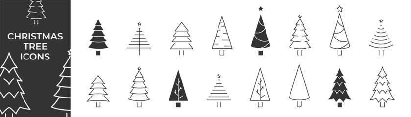 Christmas tree icons. Pine icon set. Fir trees. Vector illustration.