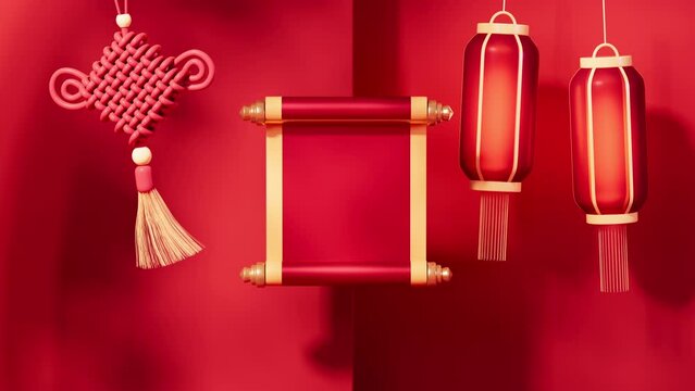 Empty scroll with Chinese traditional style background, 3d rendering.