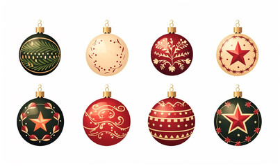 Set of cartoon Christmas balls for greeting card or stickers