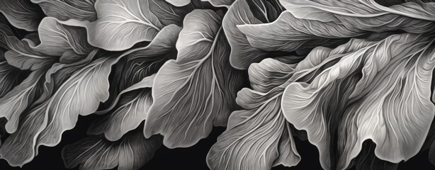 Dramatic Monochrome Leaves with Elegant Vein Patterns and Textures