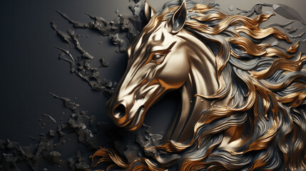 Embossed horse sliver metal background  - obrazy, fototapety, plakaty