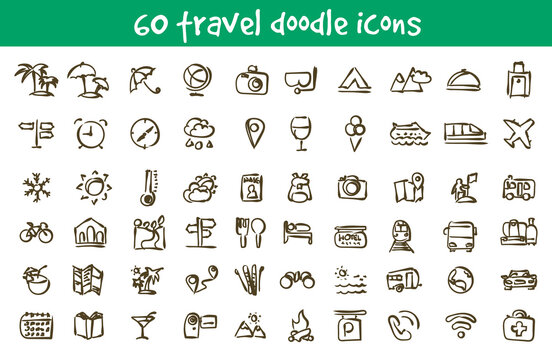 Vector set of travel doodle icons