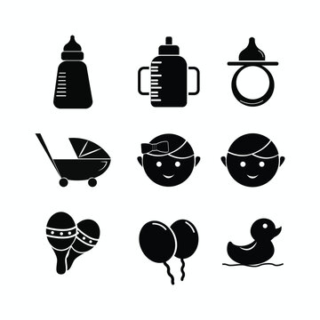 collection icons about babies, baby equipment and toys, icons for business or posters. simple icon