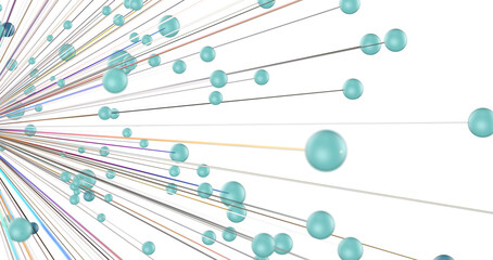 Gene lines and nodes, biological gene structure, 3d rendering.