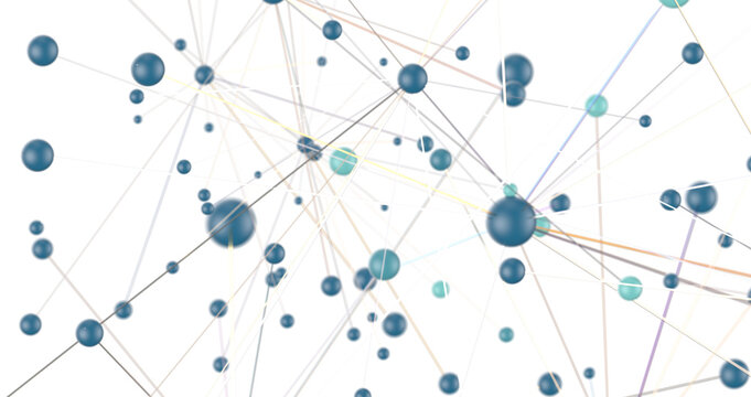 Gene lines and nodes, biological gene structure, 3d rendering.