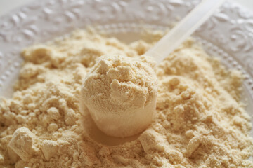 Whey protein powder, closeup