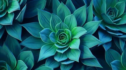 Abstract Agave plant floral pattern Dragon tree, blue fox tail agave Floral green pattern top view