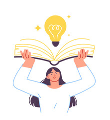 Woman holding a book, an idea and knowledge