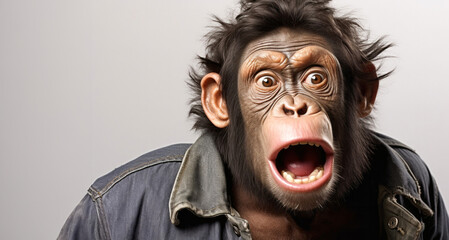 Chimpance humano sorprendido  - obrazy, fototapety, plakaty