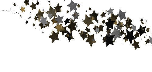 Banner with golden decoration. Festive border with falling glitter dust and stars.