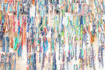 The walls are decorated with beautiful colorful fabrics.