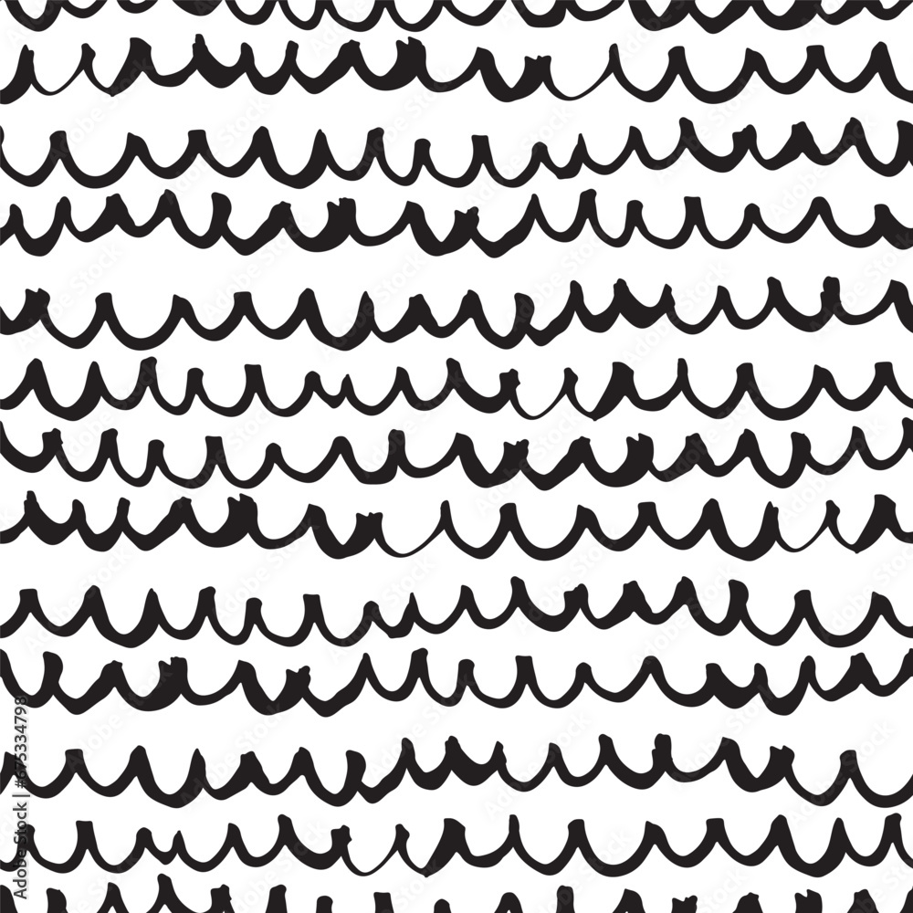 Poster seamless minimalistic pattern with black hand drawn waves
