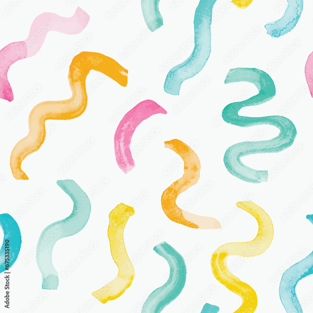 Poster seamless abstract pattern with watercolor curves in bright colors