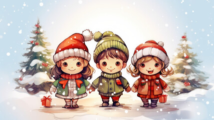 Christmas cartoon watercolor