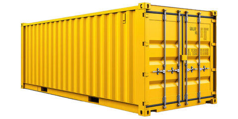Yellow cargo container isolated on transparent background. Modern industrial shipping equipment