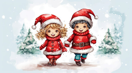 Christmas cartoon watercolor