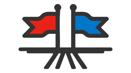 Icon of two flags, one red and one blue, on poles with a shared base