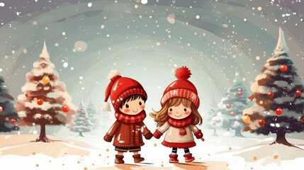 Christmas cartoon watercolor