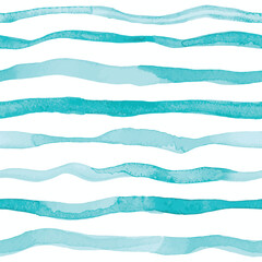 Seamless hand drawn pattern with blue watercolor stripes - 675335391