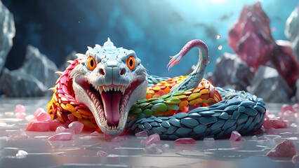 A rising monster snake 3d hd animated - obrazy, fototapety, plakaty