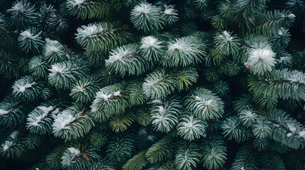 Green fir tree winter abstract blurred background.