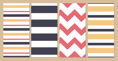 Obraz premium Vector illustration. Collection of seamless patterns of red, blue and yellow flowers. Stripes and zigzags.