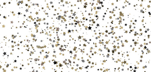 Banner with golden decoration. Festive border with falling glitter dust and stars.