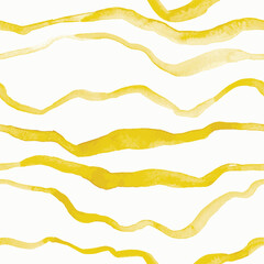 Seamless hand drawn pattern with yellow watercolor waves - 675336137