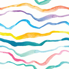 Seamless hand drawn pattern with watercolor waves in bright colors
