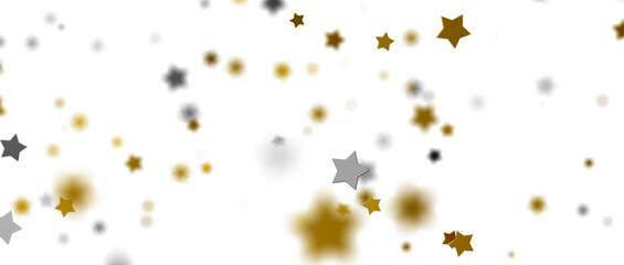 Obraz premium Banner with golden decoration. Festive border with falling glitter dust and stars.