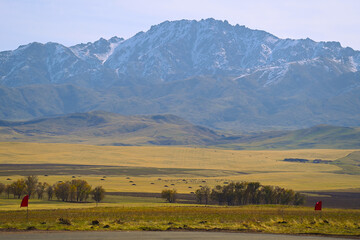 landscape, mountain, sky, nature, mountains, clouds, hill, panorama, cloud, valley, summer, grass, field, forest, Kazakhstan nature, tree, green, hills, lake, countryside, travel, meadow, sunset, rura