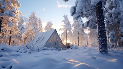 Discover the Ultimate Luxury Glamping Experience in the Lap of Winter Wilderness. AI generative.