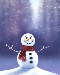 Fototapeta premium Cartoon Snowman in a snowy forest