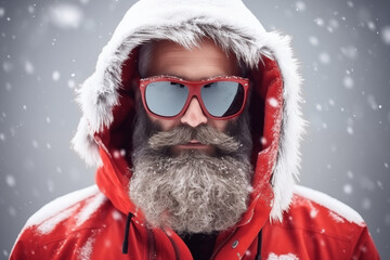 Generative AI photo of cool Santa Claus in winter time hanging out during the holiday season waiting for christmas eve to begin