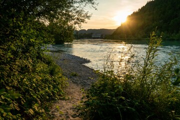 Mesmerizing sunset view over the Ferlacher Stausee in Carinthia, Karnten, Austria