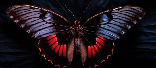 In the summertime a black and red butterfly floated gracefully its intricate wings captured in a stunning closeup symbolizing the perfect union of beauty and nature