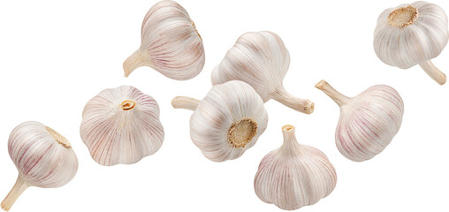 Falling garlic cloves isolated - Powered by Adobe