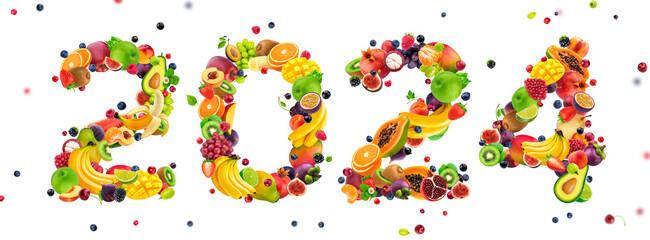 2024 year number made of fruits and berries isolated 