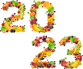 2023 year number made of fruits and berries isolated