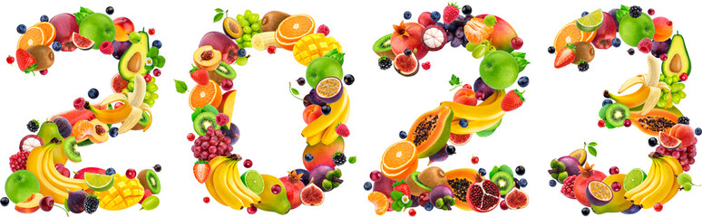 2023 year number made of fruits and berries isolated