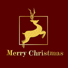 Cute Christmas reindeer on a red background. Christmas background, banner, or card.