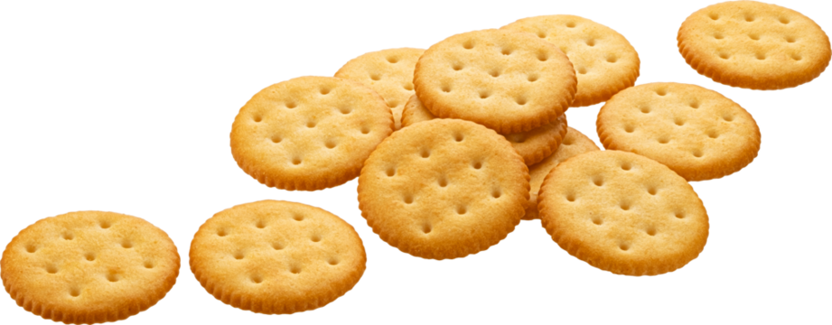 Round cheese crackers isolated