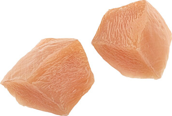 Raw chicken fillet chunks isolated