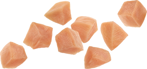 Raw chicken fillet chunks isolated