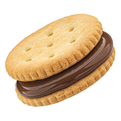 Sandwich cookie, chocolate cream filled biscuit isolated