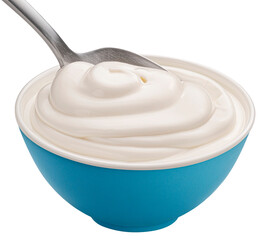 Yogurt with spoon isolated