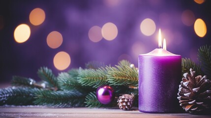 Obraz na płótnie Canvas Advent Candle on Wreath: Symbolic Christmas Decoration