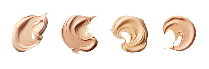 Set of Close-up of a smear of liquid foundation or bb cream isolated on transparent or white background