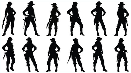 Women soldier silhouette, Female special forces silhouette collection